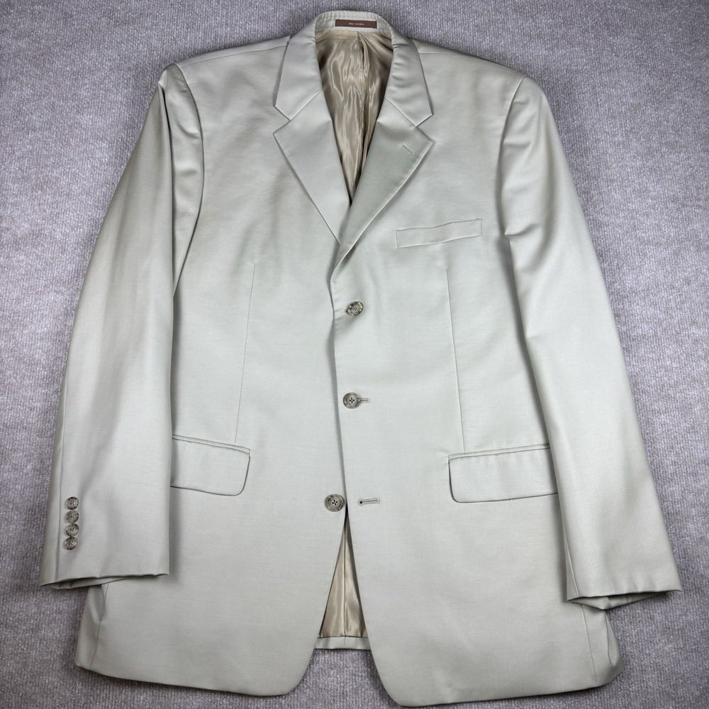 Angelico Super 140's Wool Sport Coat Blazer 44L Beige Tan Tasso Elba Italy